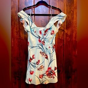 Amanda Uprichard off the shoulder, light blue / turquoise mini dress